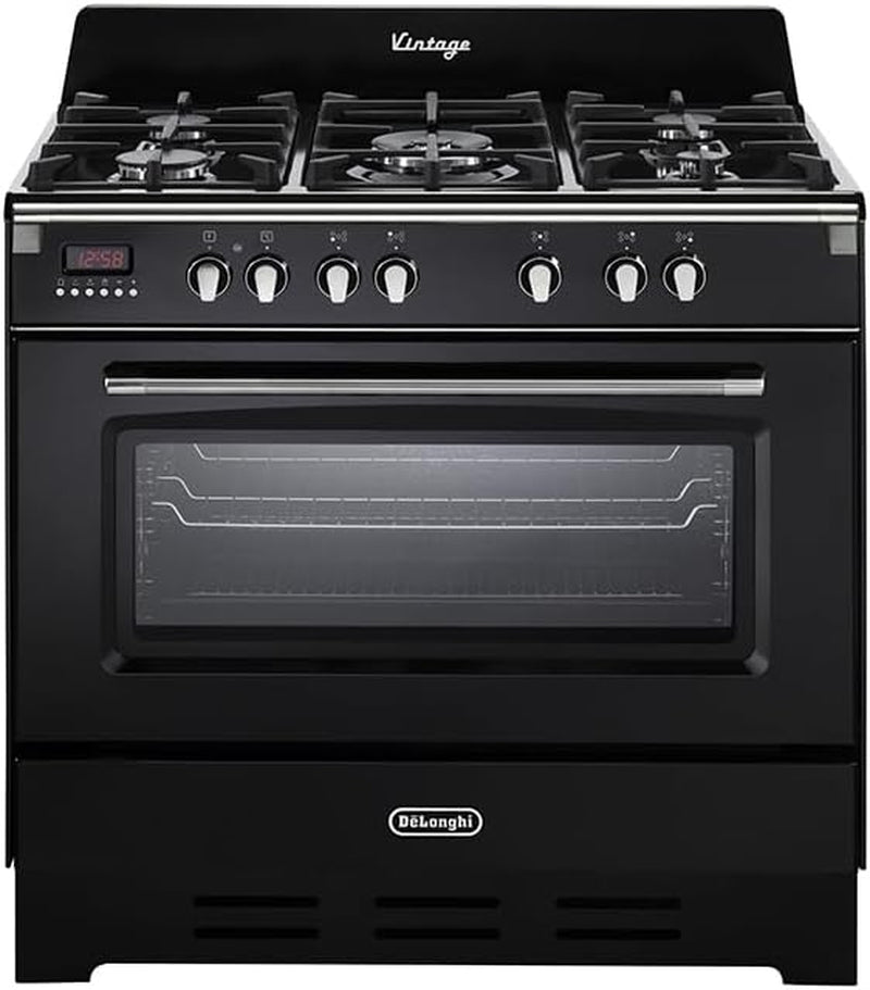 De Longhi MEM 965 NN Cuisinière À Gaz 5 Feux Avec Four Électrique Ventilé Noir 90 X 60 Cm