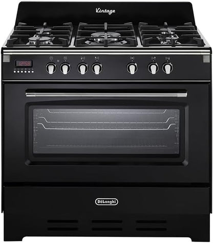 De Longhi MEM 965 NN Cuisinière À Gaz 5 Feux Avec Four Électrique Ventilé Noir 90 X 60 Cm