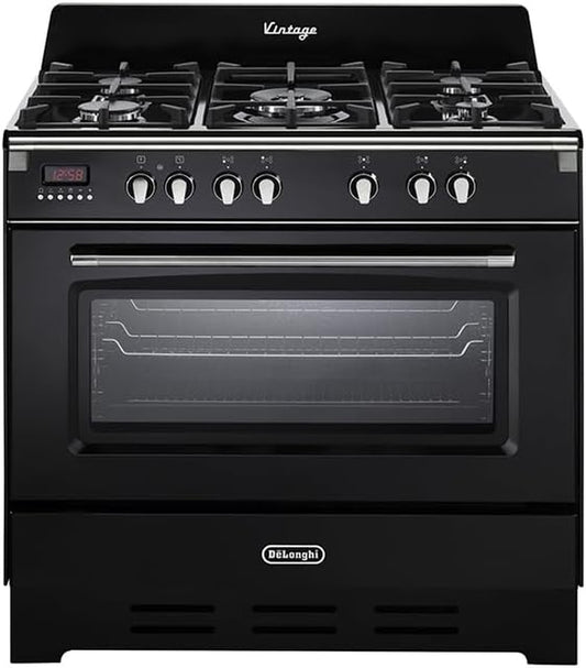 De Longhi MEM 965 NN Cuisinière À Gaz 5 Feux Avec Four Électrique Ventilé Noir 90 X 60 Cm