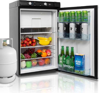 Frigo Trimixte 12V 220V Gaz, 100L, Frigo Gaz Avec Congélateur Pour Camping Car, Caravane, Maison, Mobile-Home, Chalet, Cabanon, Noir
