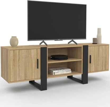 - Meuble TV 140 Cm Phoenix 2 Portes Bois Et Noir