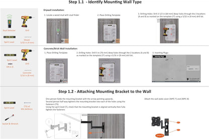 Support Mural Pour Téléviseur, Mouvement Complet, Pivotant Et Inclinable, Pour Téléviseurs Ou Écrans Plats Et Incurvés 12 À 40 Pouces Jusqu’À 36Kg, Support TV, VESA Max. 200X200Mm, Noir