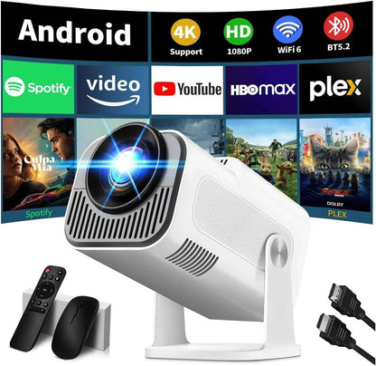 [App Intégrée] Vidéoprojecteur 4K 1080P 2026 Upgraded Mini Projecteur Avec Wifi 6 Et Bluetooth 5.2 Projecteur Trapézoïdale Automatique, 270° Rotationsupporte Hdmi/Tvstick/Memory Stick/Laptop, Blanc