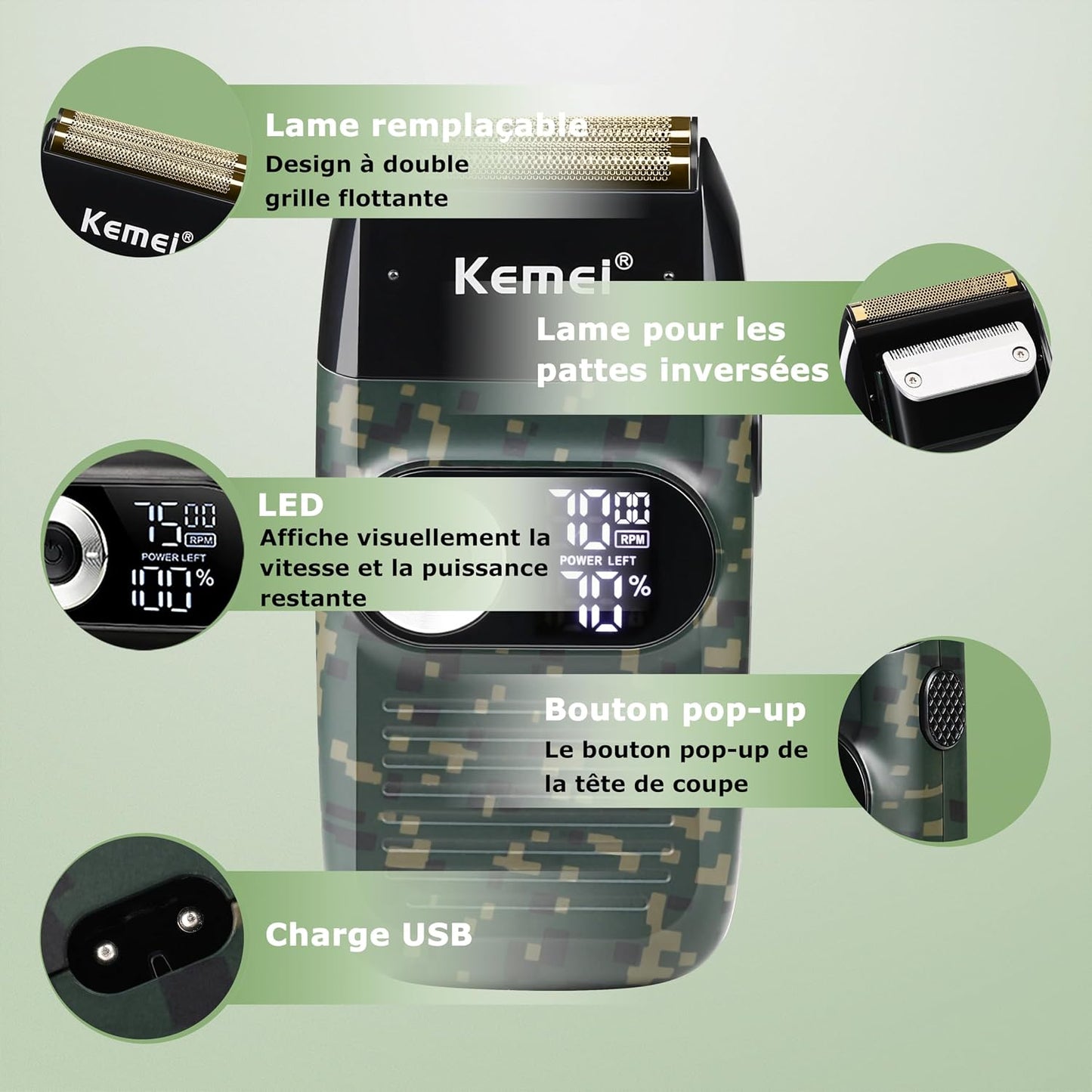 2027 Rasoir À Grille Pour Homme Sans Fil, Affichage LED, Tête Chauve | Rasoir Électrique Pour Tête Chauve Shaver Homme Sans Fil Avec Affichage LED Cadeau Pour La Fête Des Pèr