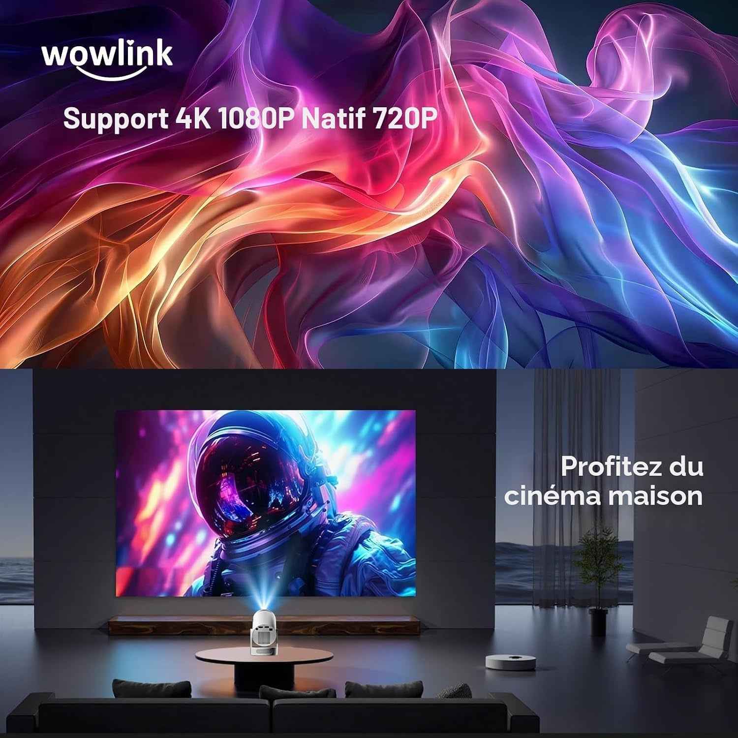 [Apps Intégrées & 2026 Upgraded] Vidéoprojecteur Avec Wifi 6 Et Bluetooth | Projecteur Supporte 4K 1080P Auto Keystone Rotation 180° Compatibile Avec HDMI/TV Stick/Memory Stick/Laptop, Blanc