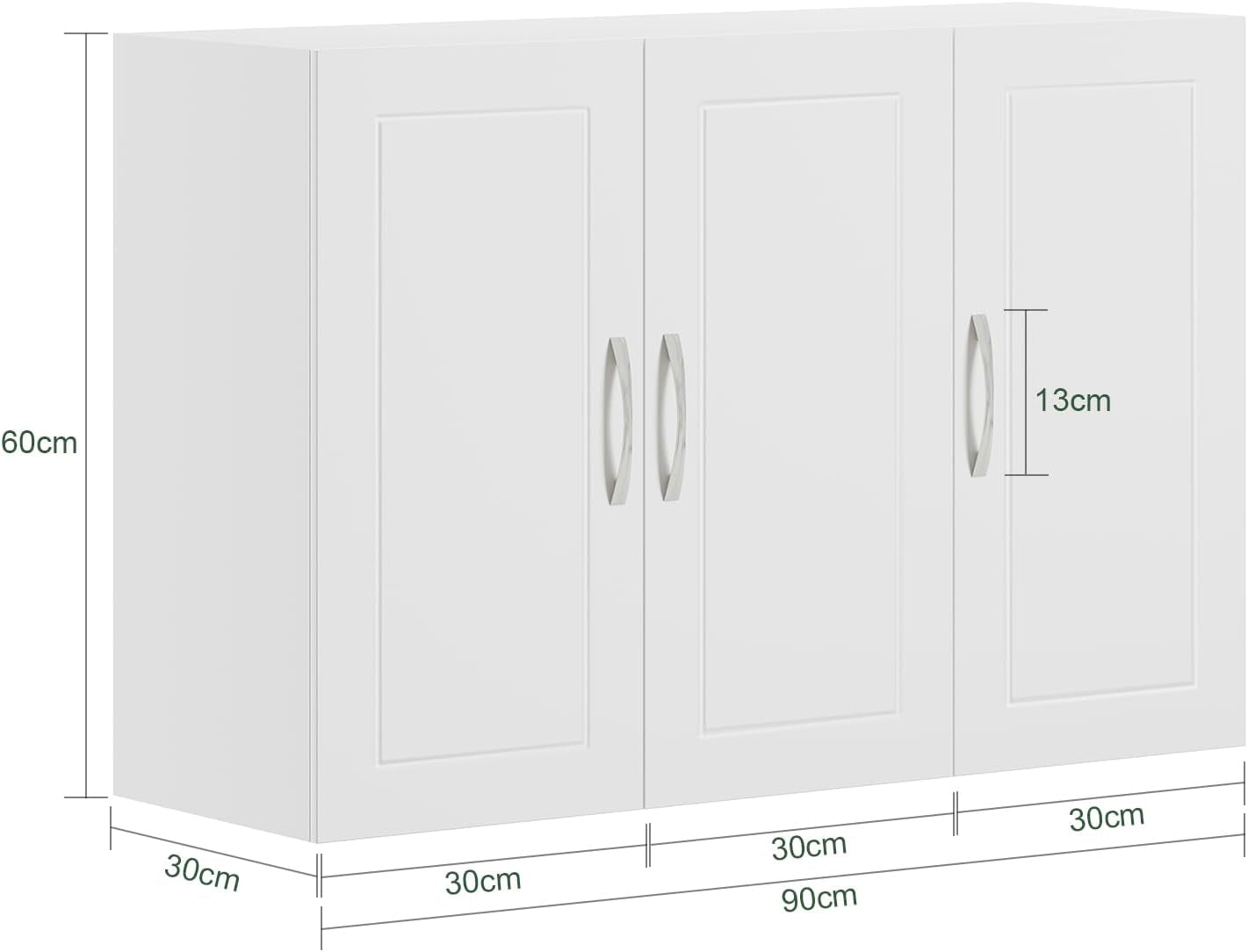 Meuble Haut Cuisine Avec 3 Portes & Étagères Réglables MDF Blanc | Placard Cuisine Mural Armoire Murale Cuisine Pour Épices, Meuble Suspendu Cuisine, Charge 36Kg, 90X30X60Cm, FRG231-L-W