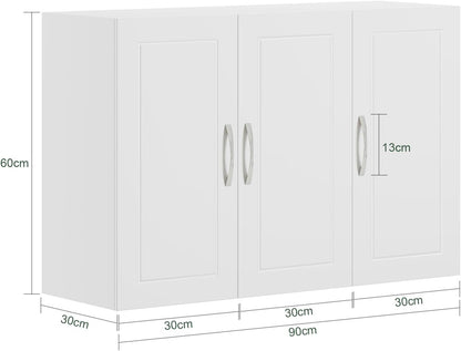 Meuble Haut Cuisine Avec 3 Portes & Étagères Réglables MDF Blanc | Placard Cuisine Mural Armoire Murale Cuisine Pour Épices, Meuble Suspendu Cuisine, Charge 36Kg, 90X30X60Cm, FRG231-L-W