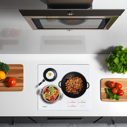 , Plaque D'Induction, Modèle INSB 6003 WH, 3 Zones De Cuisson, 9 Niveaux De Puissance + Booster 52X60X6Cm Blanc