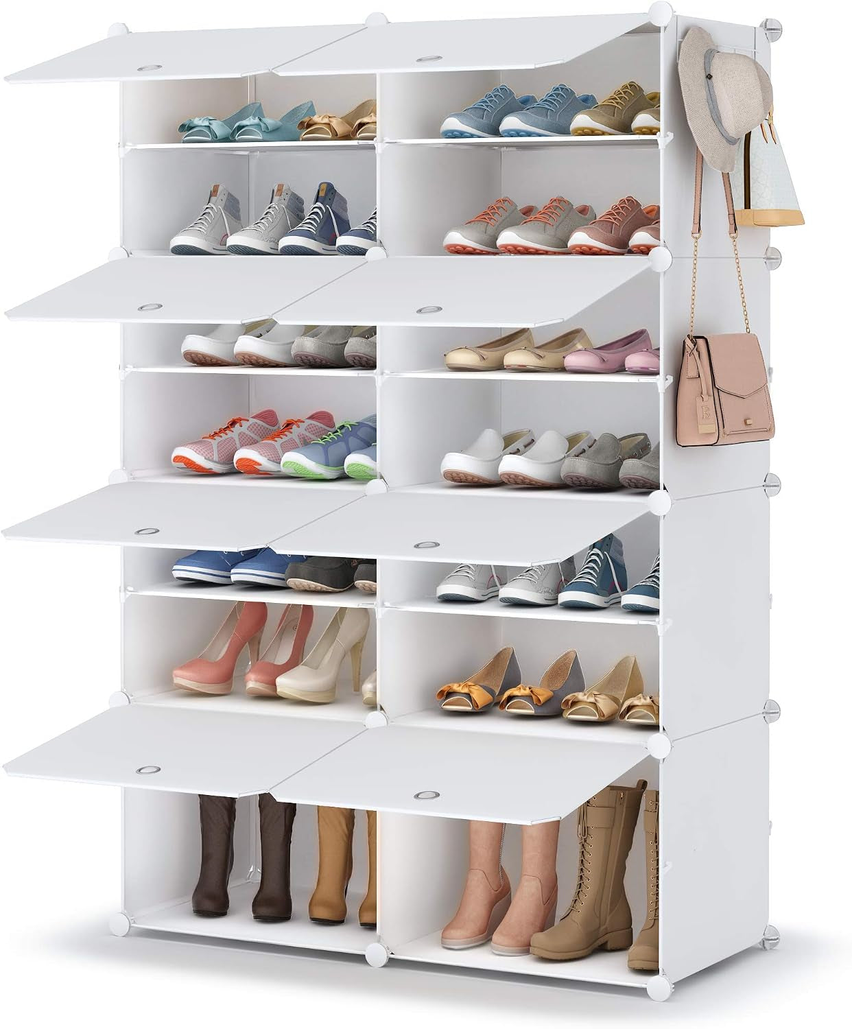 Meuble Chaussure, 7 Niveaux Rangement Chaussure 28 Paires Etagere Chaussure | Armoire a Chaussures Avec Porte Pour Entrée Salon Chambre
