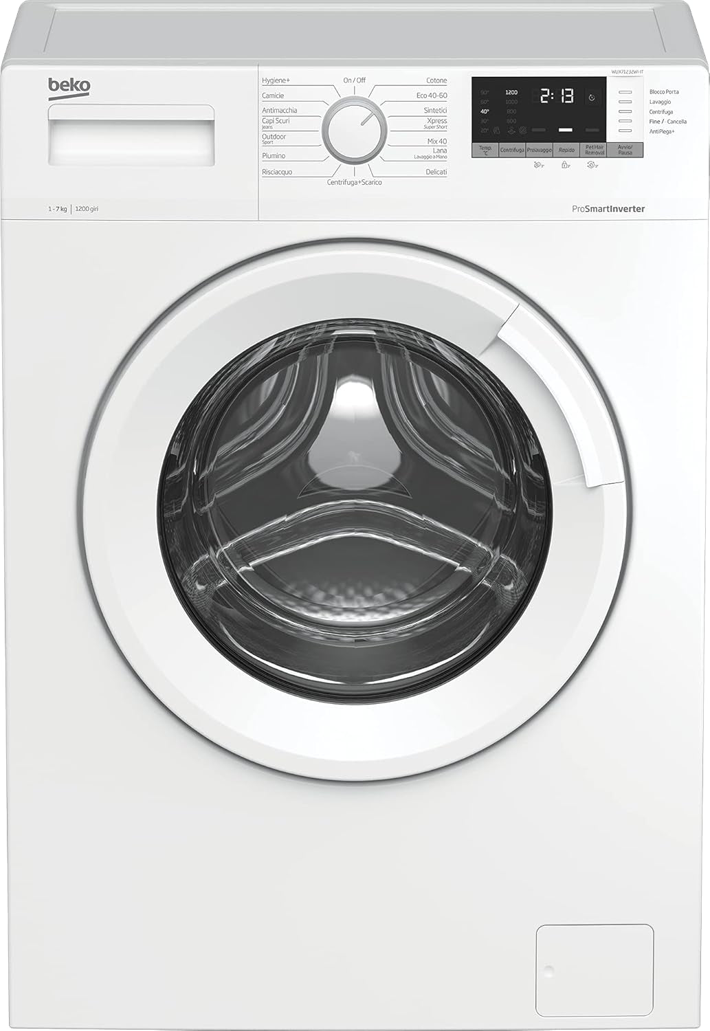 Beko - WUX71232WI-IT - Machine À Laver Standard 7 Kg, 1200 Tr/Min, 15 Programmes, Écran Smart Touch - Blanc, 60 X 49 X H84 Cm