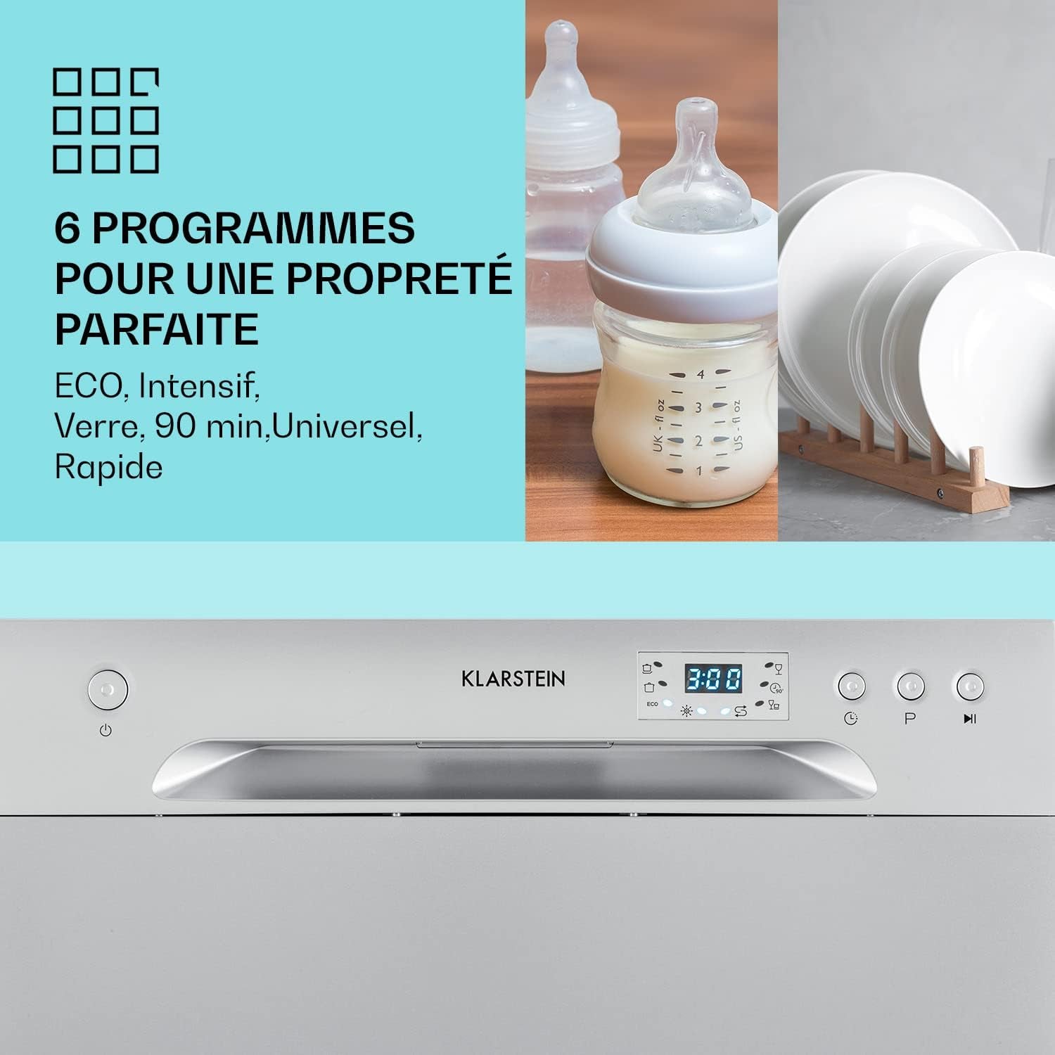 Mini Lave Vaisselle De 6 Couvert, Silencieux, 6 Programmes De Lavage, Petit Lave-Vaisselle De Table Compact, Portable, Facile À Installer Pour Maison, Bureau