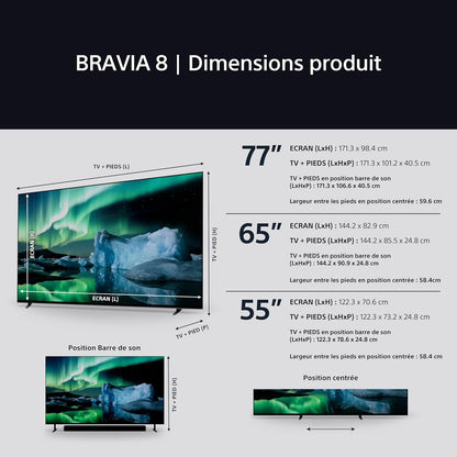 Sony BRAVIA 8 OLED 55 Pouces 4K HDR Google Smart TV |Fonctions Gaming Playstation 5, IMAX Enhanced, Dolby Vision Atmos, Chromecast, Apple Airplay, 120Hz K-55XR83