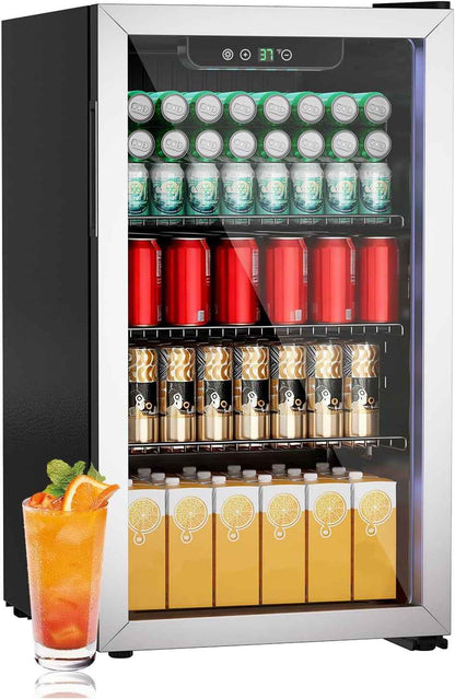 Mini-Réfrigérateur 80L, Réfrigérateur Autonome Pour Boissons De 115 Canettes Avec Porte Transparent, Réfrigérateur Sous Le Comptoir Avec Étages Réglables Et Affichage Numérique (Argent)