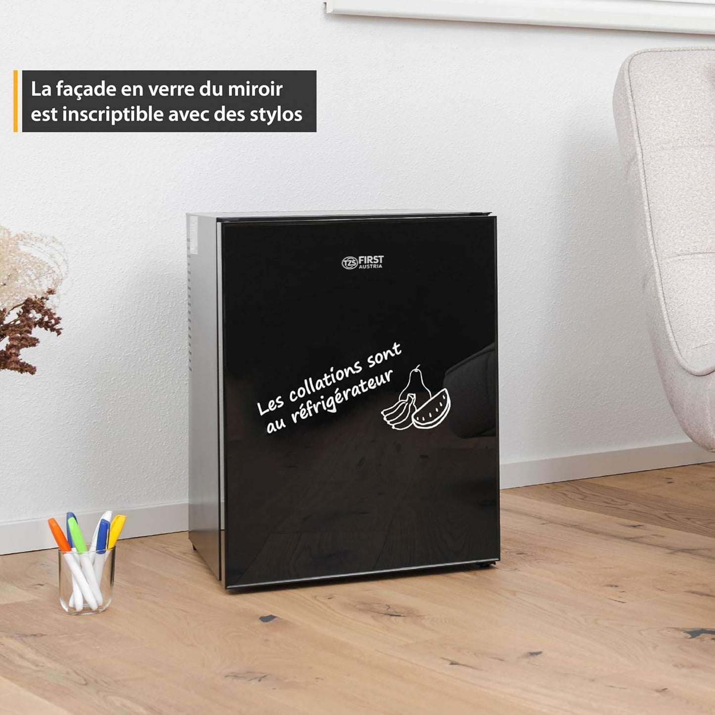 TZS First Austria Mini Frigo De Chambre 40L - Petit Frigo Silencieux Sans Congélateur, Réfrigérateur À Boissons Avec Clé, Butée De Porte Interchangeable, Idéal Pour Hôtel