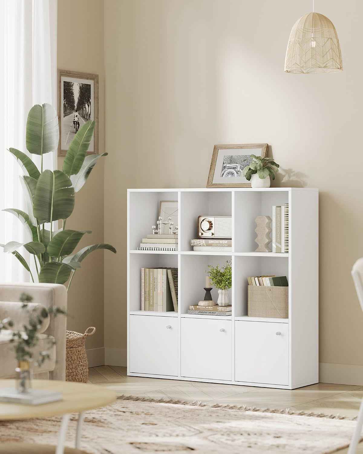 Custos Collection - Bibliothèque, Étagère, Meuble De Rangement, Armoire, 3 Placards Avec Portes En Bas, Pour Salon, Chambre, Chambre D'Enfant, Bureau, Moderne, Blanc LBC33WTV1