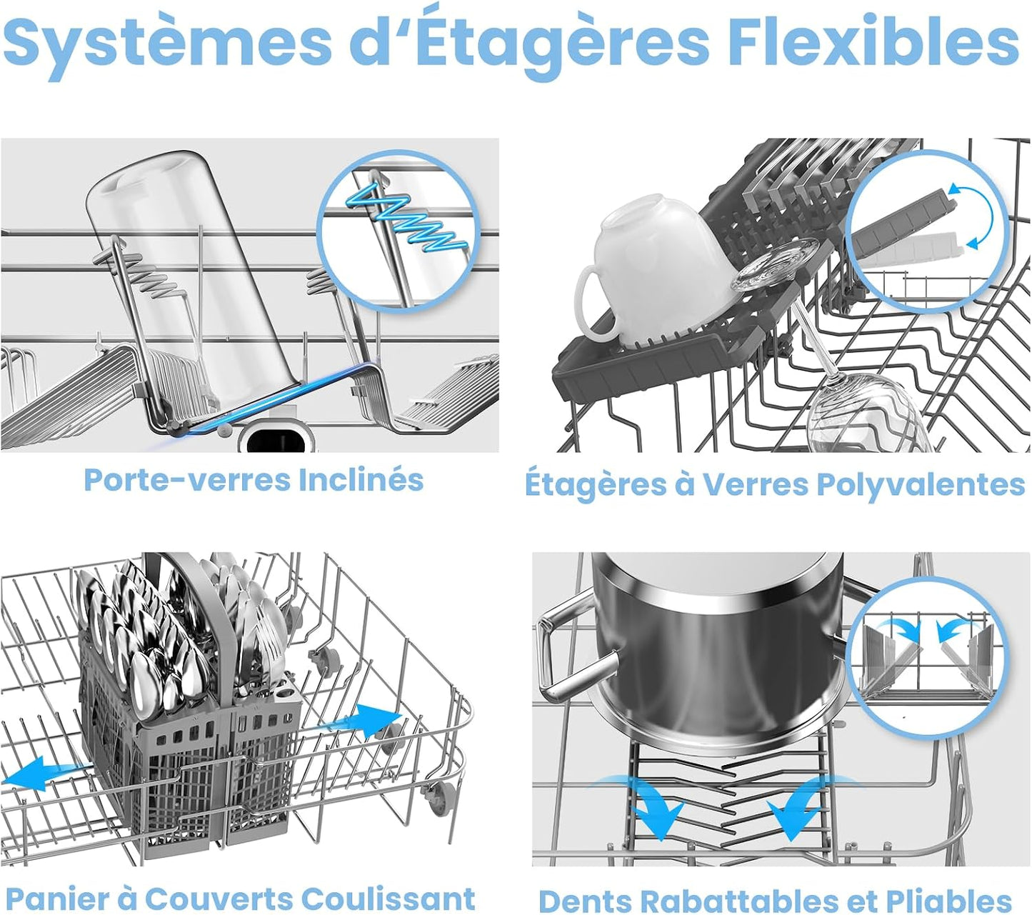 ' FD1435E-W Lave-Vaisselle Pose Libre 14 Couverts, 60 Cm, 44 Db | 8 Programmes, Ouverture Automatique, Départ Différé, Demi-Charge, Paniers Flexibles, Séchage Intensif, Blanc