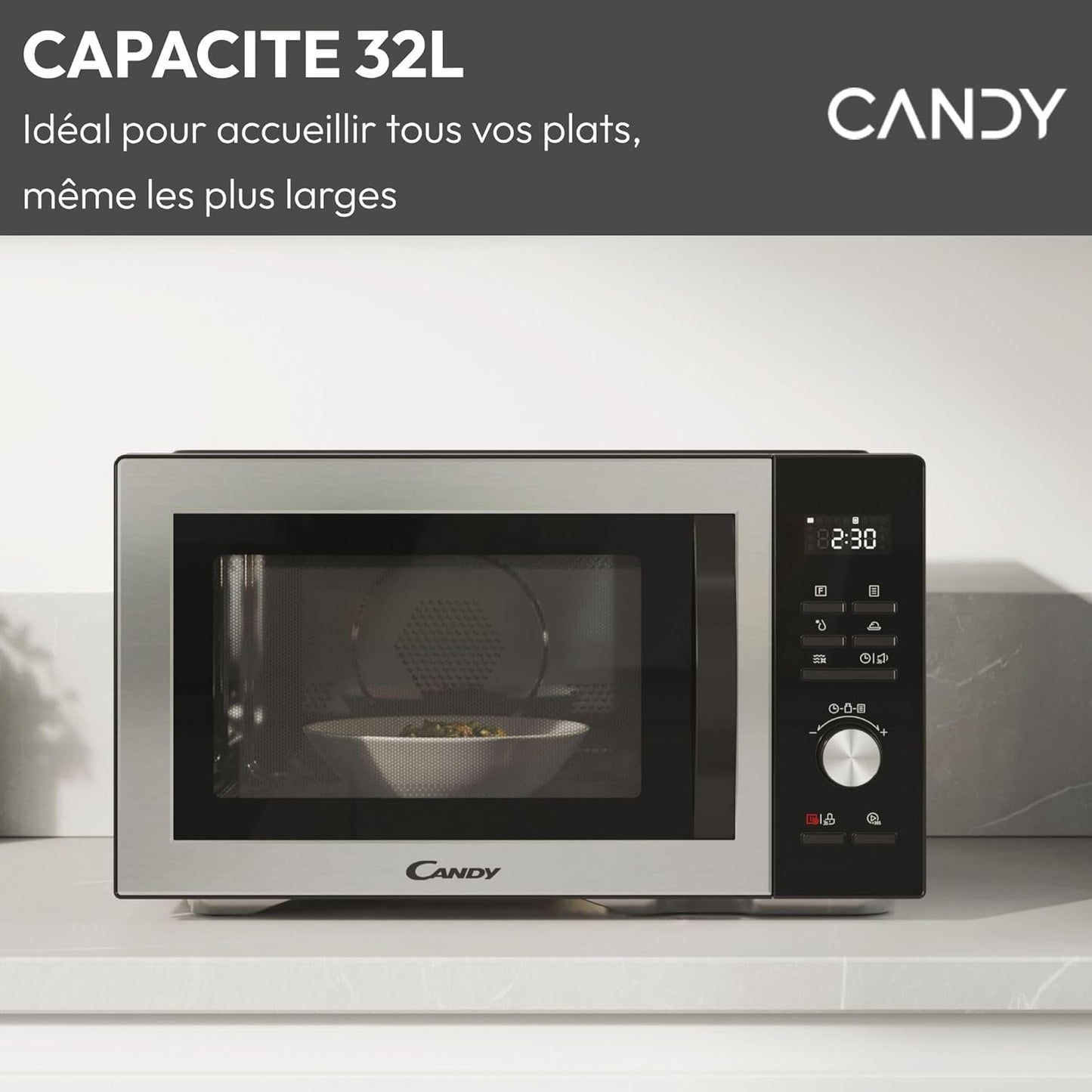 CMCA29EDLB Four Micro-Ondes Gril 1000W, Combiné À Chaleur Tournante, Grande Capacité 29L, Menus Pré-Programmés, Nettoyage Auto, Programmateur Digital, Fonction Décongélation, Noir Silver