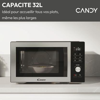 CMCA29EDLB Four Micro-Ondes Gril 1000W, Combiné À Chaleur Tournante, Grande Capacité 29L, Menus Pré-Programmés, Nettoyage Auto, Programmateur Digital, Fonction Décongélation, Noir Silver