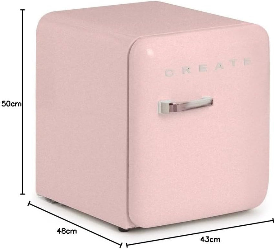 / RETRO FRIDGE 50 Silver/Réfrigérateur Rose Avec Poignée Argent/Pratique Et Fonctionnel, Matériaux Résistants
