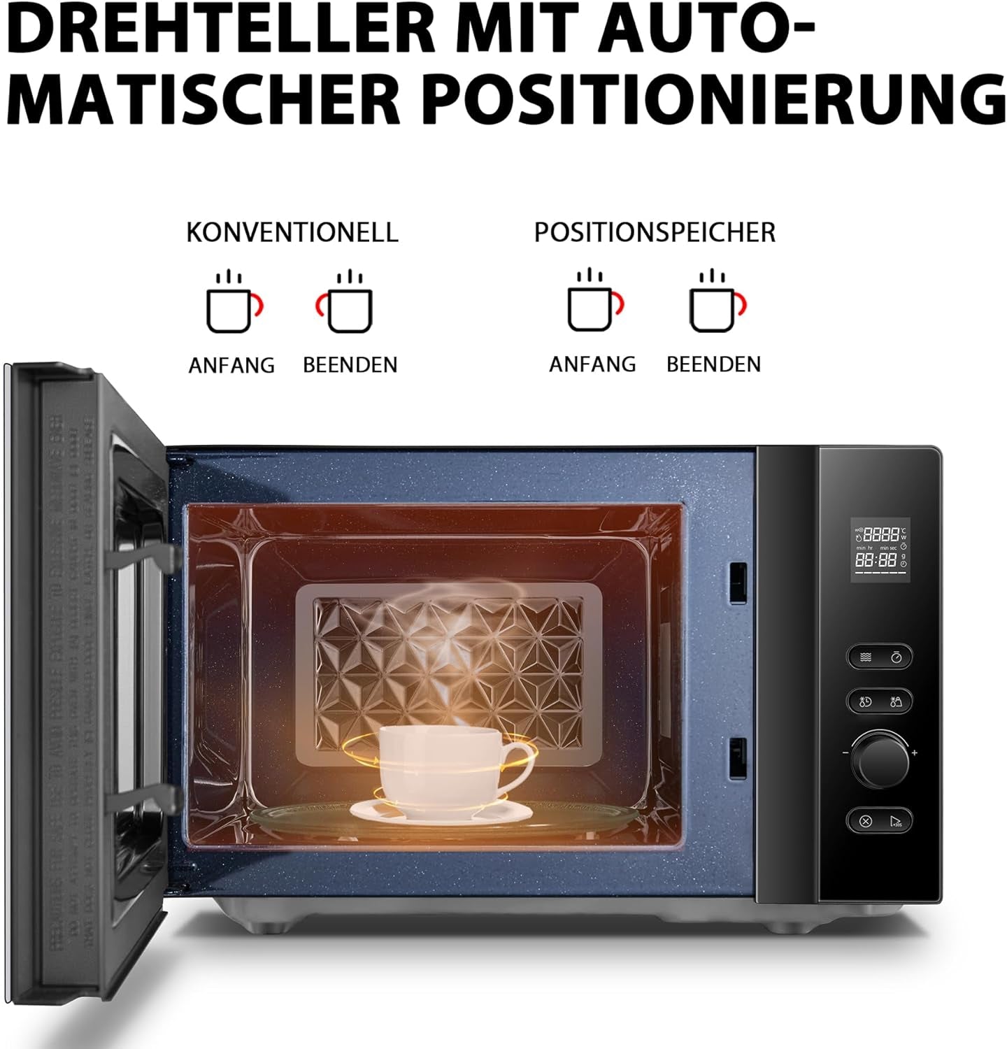 Micro-Ondes 20L MV-AM20T(BK), 800W, 12 Menu Automatique, 5 Niveaux De Puissance, Ampoule LED, Plateau Tournant Amovible, Dégivrage Facile, Noir