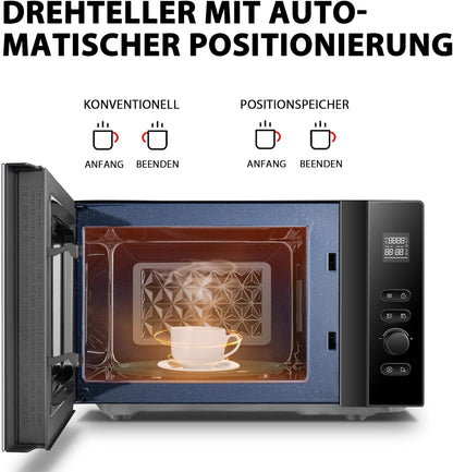 Micro-Ondes 20L MV-AM20T(BK), 800W, 12 Menu Automatique, 5 Niveaux De Puissance, Ampoule LED, Plateau Tournant Amovible, Dégivrage Facile, Noir