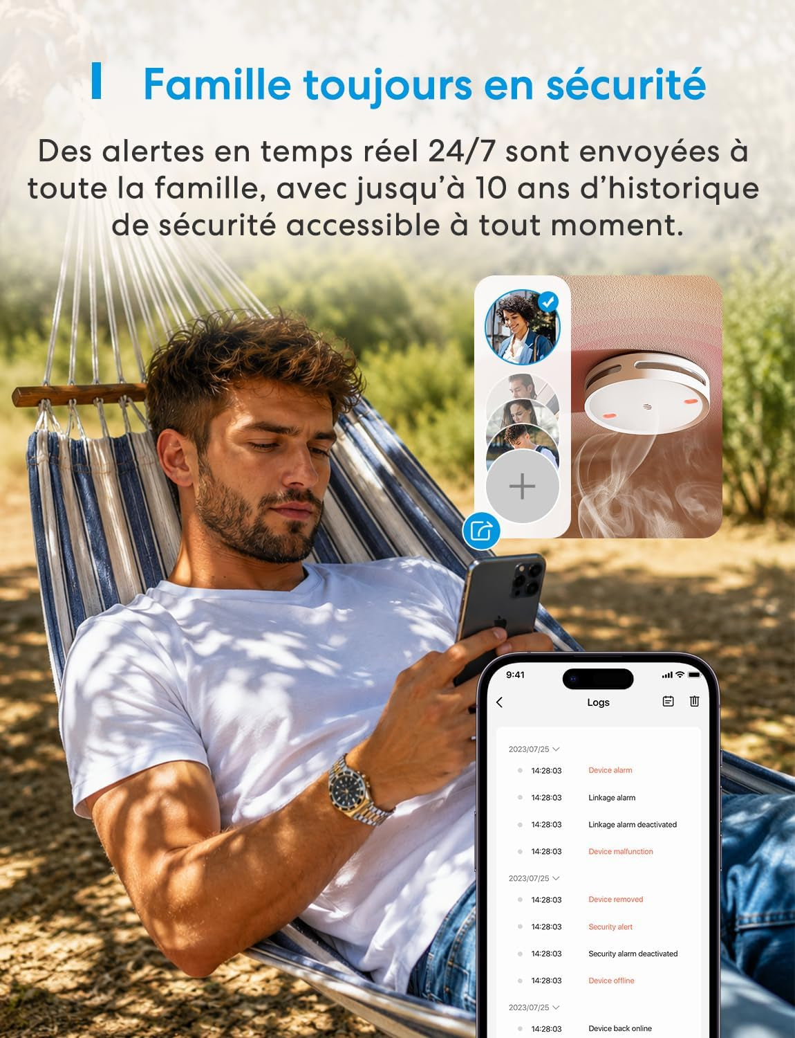 Matter Détecteur De Fumée Connecté Avec Hub MSH450, Alarme Incendie Intelligente Wifi Avec Notification App, LED Rouge D’Évacuation, Avec Apple Home, Home Assistant, Conforme EN14604, 1 Pièce