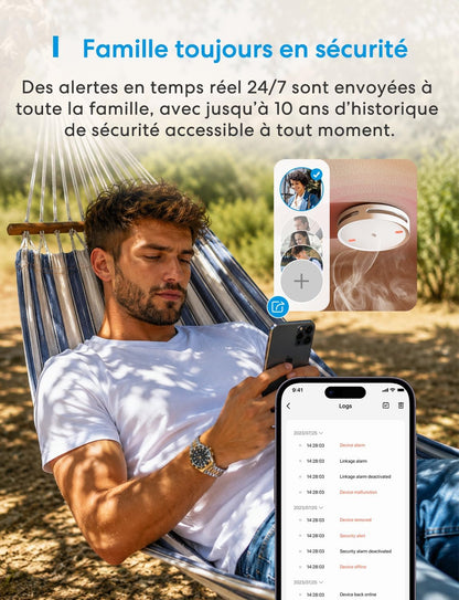 Matter Détecteur De Fumée Connecté Avec Hub MSH450, Alarme Incendie Intelligente Wifi Avec Notification App, LED Rouge D’Évacuation, Avec Apple Home, Home Assistant, Conforme EN14604, 1 Pièce