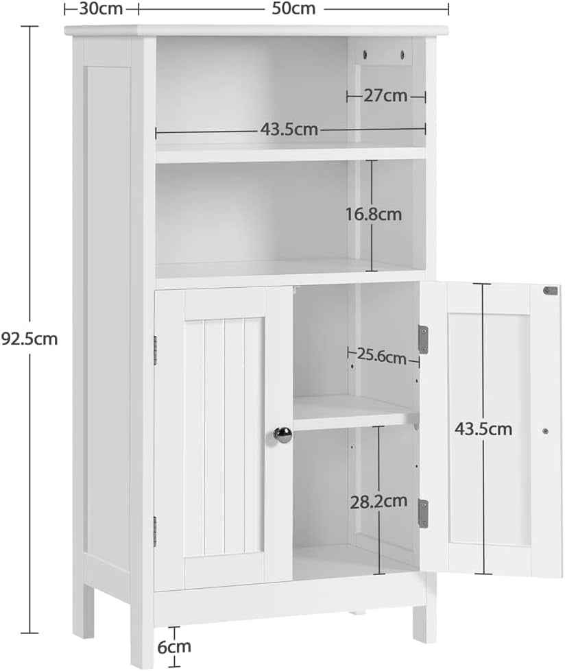 Meuble De Salle De Bain, Meuble De Rangement, 2 Étagères, Armoire Planche Réglable En Hauteur, Salon, Cuisine, Couloir, Profond 50 X 30 X 92,5 Cm Blanc