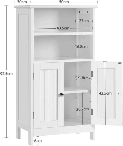 Meuble De Salle De Bain, Meuble De Rangement, 2 Étagères, Armoire Planche Réglable En Hauteur, Salon, Cuisine, Couloir, Profond 50 X 30 X 92,5 Cm Blanc
