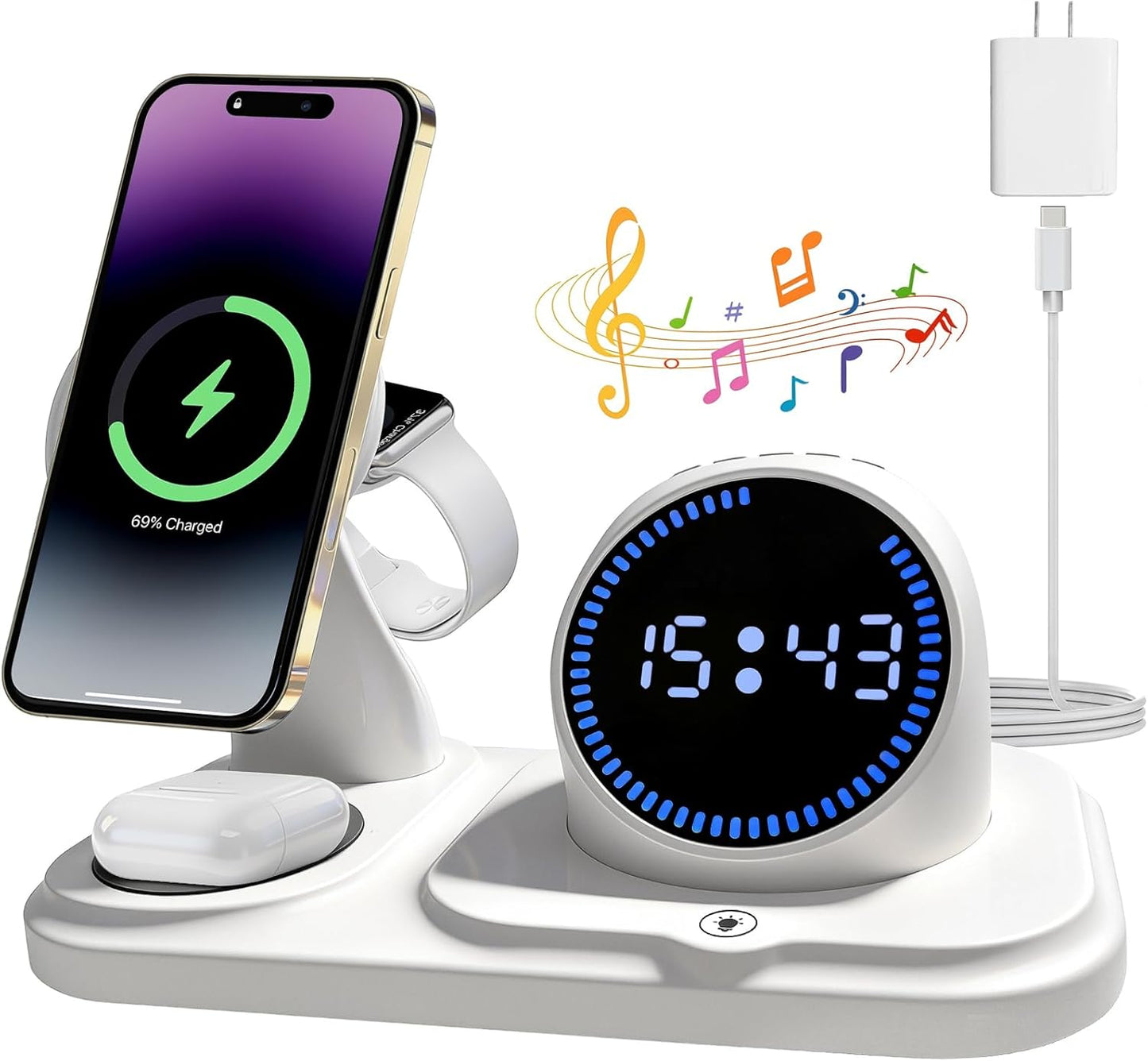 Chargeur Sans Fil 6 En 1 Pour Iphone Avec Enceinte Bluetooth,Station De Charge Rapide Pour Iphone 17/16/15/14/13/12/11/Pro/Max/Plus, Pour Apple Watch Et Airpods
