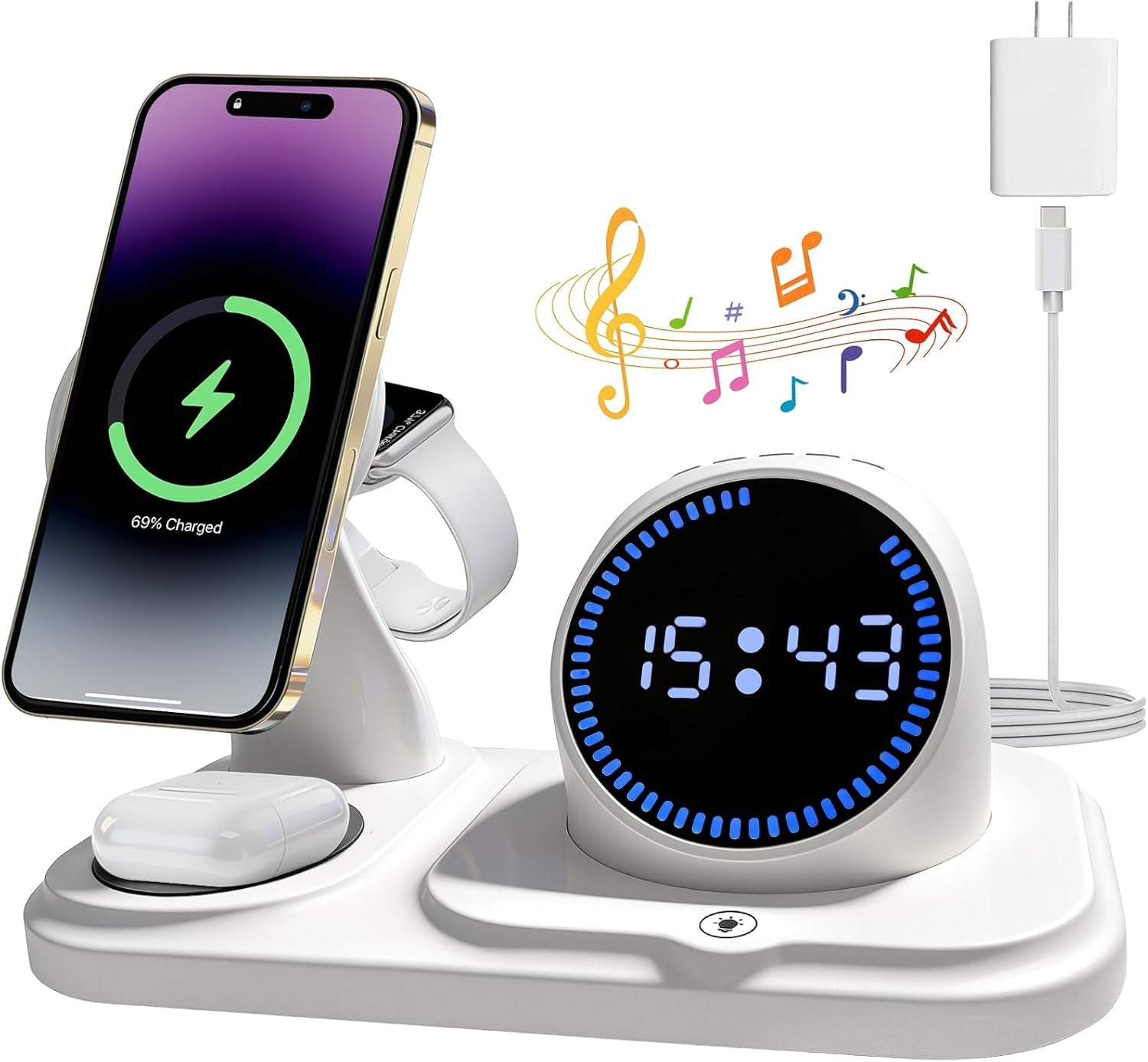 Chargeur Sans Fil 6 En 1 Pour Iphone Avec Enceinte Bluetooth,Station De Charge Rapide Pour Iphone 17/16/15/14/13/12/11/Pro/Max/Plus, Pour Apple Watch Et Airpods