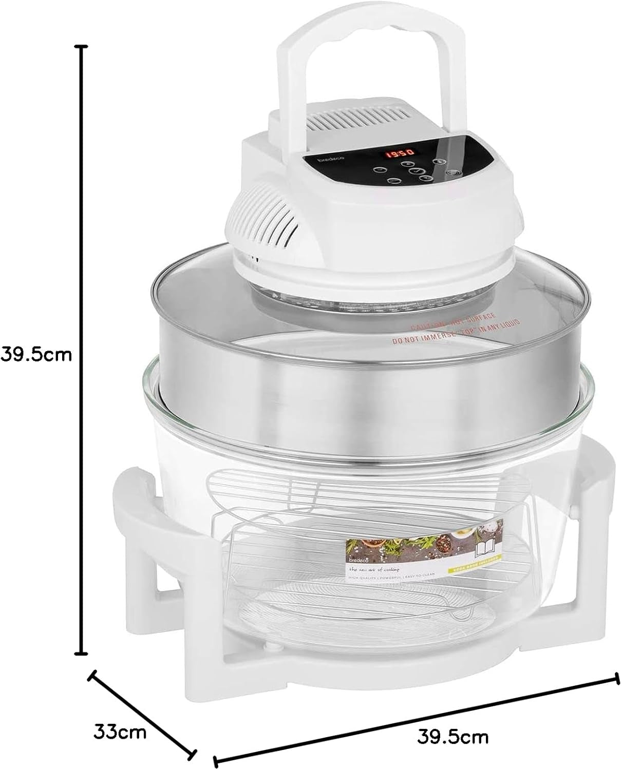 Bredeco Four Halogène Cyclone Cyclonique BCHO-17L-D (1400 W, 250 °C, 12+5 L, Récipient Ø 33,5 X 16,5 Cm, Avec Anneau D'Extension, Minuterie 180 Min)