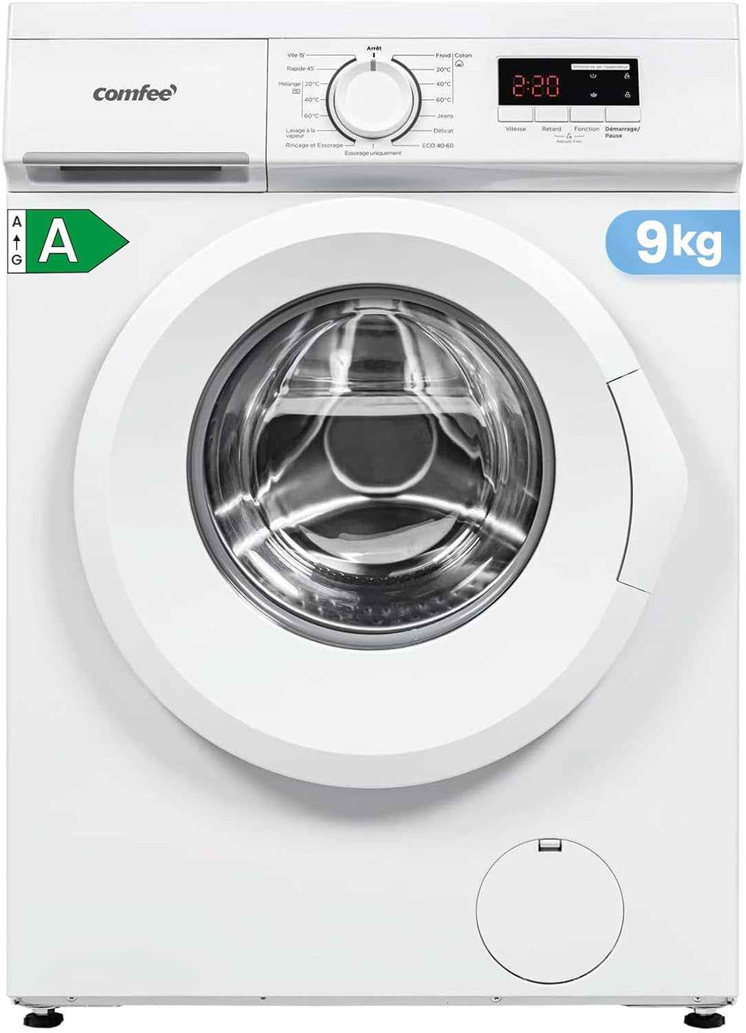 ' Lave-Linge 9KG Classe a Moteur BLDC 1400RPM Blanc CFE12EW90/W-FR | 15 Programmes, Prélavage, Lavage À La Lapeur, Lavage Rapide, Design Slim 50 Cm, Frontal Machine À Laver