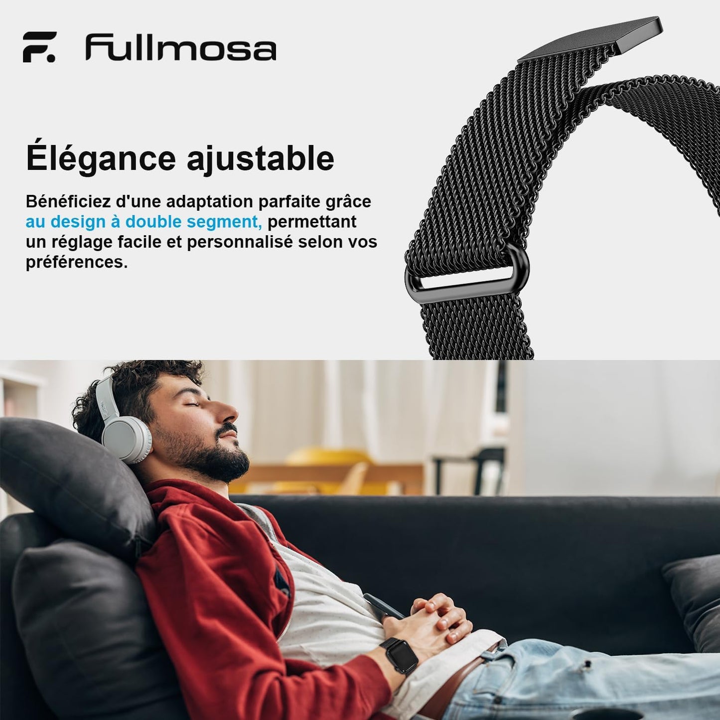Bracelet En Milanais Pour Apple Watch 49/46/44/45/42Mm | Compatible Avec Iwatch Ultra3/2/1 SE3/2/1 Series 11 10 9 8 7 6 5 4 3 2 1, Fermoir Magnétique, Pour Femme Homme, Noir