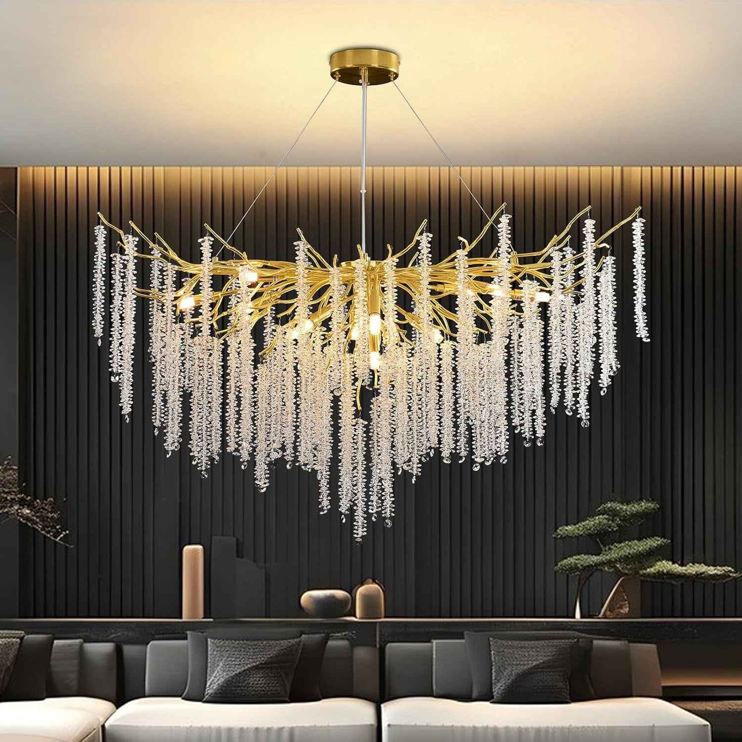 Lustre En Cristal Moderne,G9*12 Luxe Lampe À Pendentif En Cristal Rond,Postmoderne Chandelier Pour Salle À Manger, Cuisine, Salon, Chambre, Couloir, Café, Bar(Doré,G9*12,120Cm)