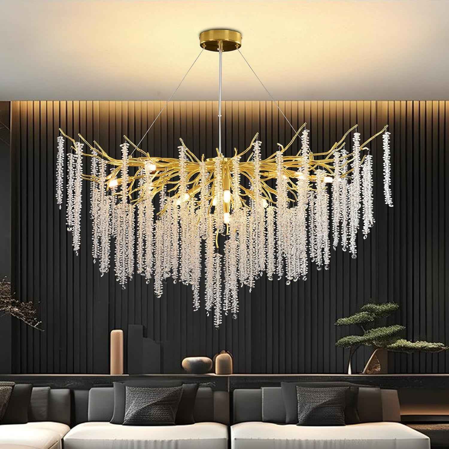 Lustre En Cristal Moderne,G9*12 Luxe Lampe À Pendentif En Cristal Rond,Postmoderne Chandelier Pour Salle À Manger, Cuisine, Salon, Chambre, Couloir, Café, Bar(Doré,G9*12,120Cm)