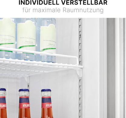Bomann KSG 7351 Flaschenkühlschrank, 60 Cm Breit, 356 L, Glastür, Innenraumbeleuchtung, Abschließbare Gerätetür, 6 Gitterablagen, Weiß