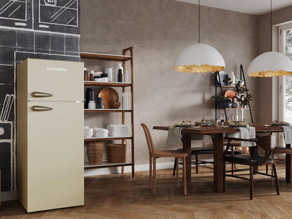 Respekta Réfrigérateur Rétro Avec Congélateur Haut / 145 X 54 Cm / 213 L / Pieds Réglables En Hauteur / Mode Hiver / Fonction Congélation Rapide / KS144VC / En Creme