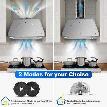 Hotte Aspirante 52Cm Encastrable, 400M³/H Hotte Cuisine, 3 Vitesses & Fonction Booster, Gestuelle, Tactile, Éclairage LED, Évacuation & Recyclage D'Air Avec Filtre À Charbon Et Conduit