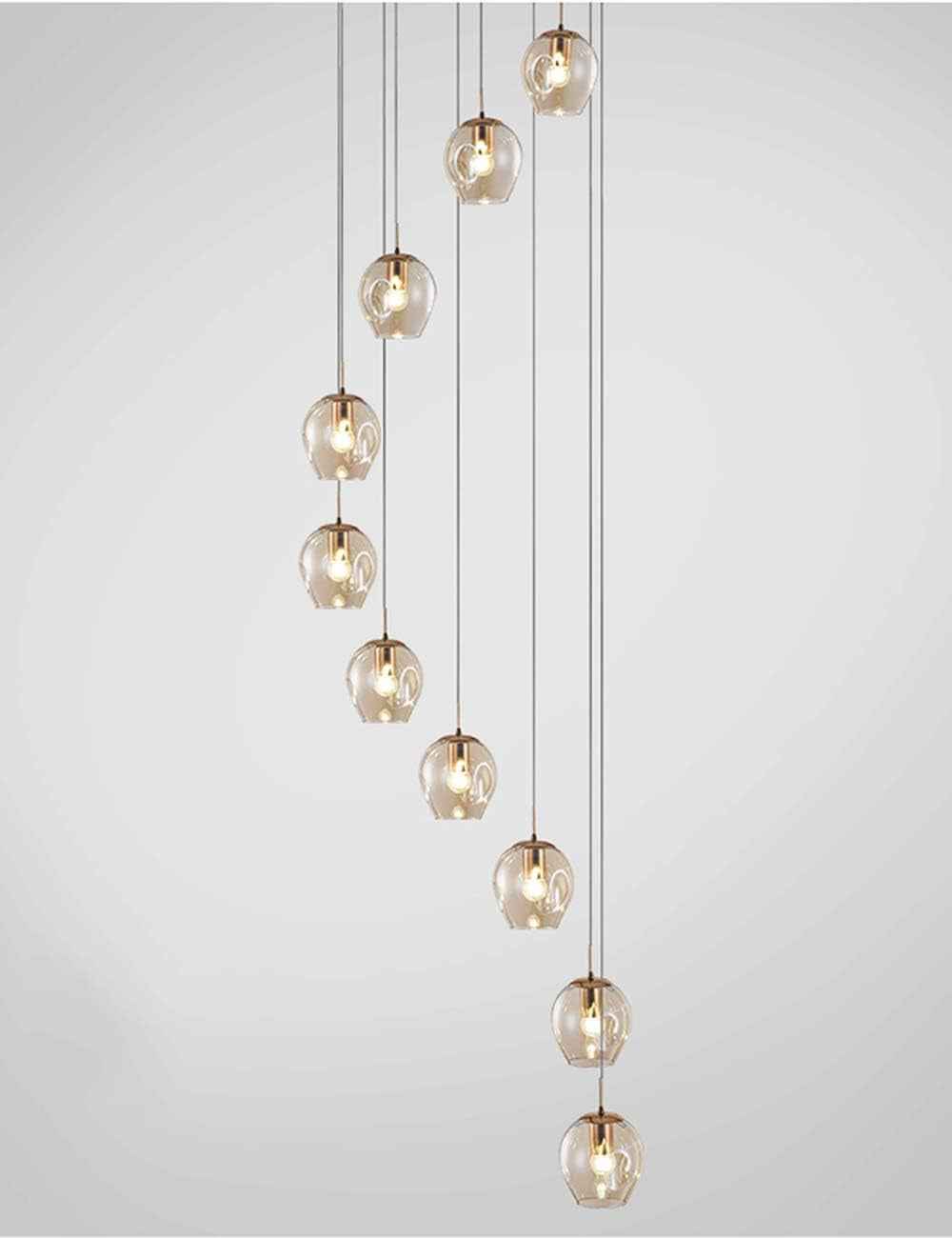 Lustre Spirale 10 Boules De Verre - Grand Pendentif Lumière Pour Escalier, Salon, Villa - Moderne Creux - 55X200Cm