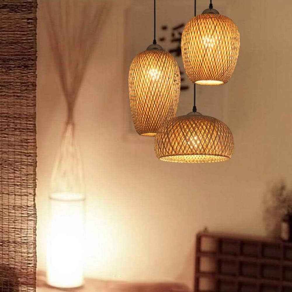 Lustre Industriel 3 Lampes Suspendue Bambou Tissé À La Main Lampe Vintage Pendentif Rotin Lampe À Suspension Abat-Jour En Osier Naturel Luminaire Plafonnier E27 Pour Chambre Salon Cuisine Salle