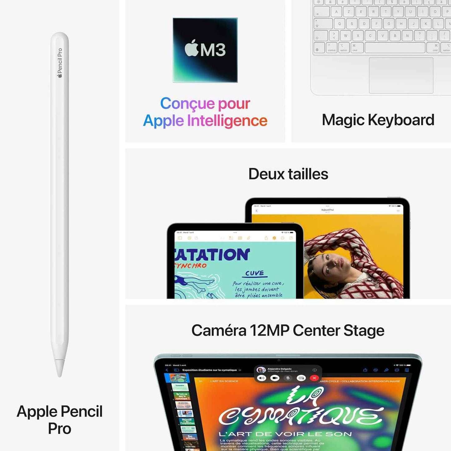 Ipad Air 11 Pouces Avec Puce M3 :  Intelligence, Écran Liquid Retina, 512 Go, Caméras Avant/Arrière 12 Mpx, Wi-Fi 6E Et Connectivité Cellulaire 5G, Touch ID, Autonomie D’Une Journée – Mauve