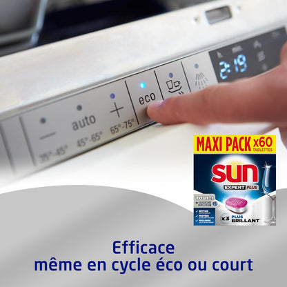 - Pastilles Lave-Vaisselle Tout En 1 Expert plus - 60 Tablettes - Brillance - Nettoyage En Profondeur - 3X plus Brillant Que Les Détergents Classiques