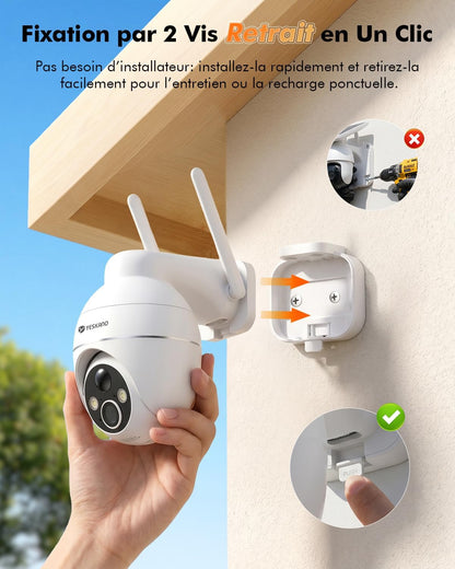 2K Camera Surveillance Wifi Exterieure Sans Fil Solaire, 360° PTZ | Caméra Extérieure Solaire, Avec Panneau Déporté 2M, Vision Nocturne Couleur, Détection PIR, Audio 2 Voies, 2,4 Ghz IP66