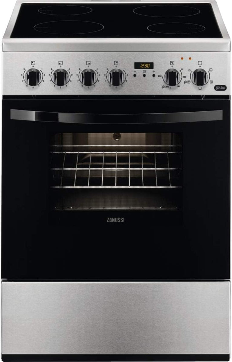 Zanussi ZCV65311XA Cuisine Indépendante 86 X 60 X 60 Cm Avec Plaque Vitrocéramique 4 Zones, Four Et Grill Électriques, Minuteur Électronique, Multifonctions 5 Programmes, Classe A-10%, Inox