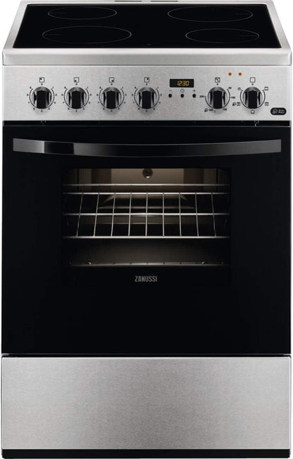 Zanussi ZCV65311XA Cuisine Indépendante 86 X 60 X 60 Cm Avec Plaque Vitrocéramique 4 Zones, Four Et Grill Électriques, Minuteur Électronique, Multifonctions 5 Programmes, Classe A-10%, Inox