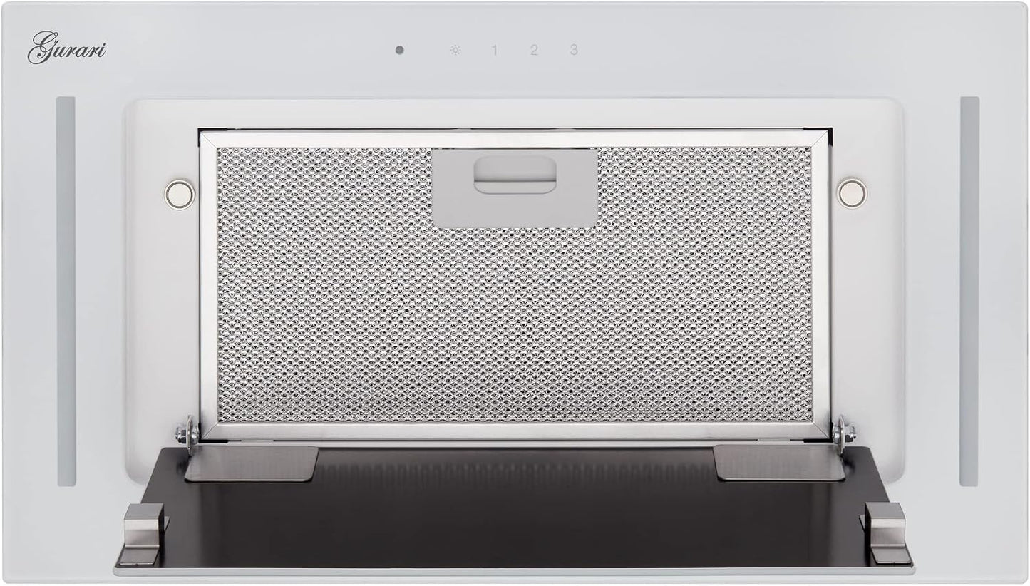 217 PRIME Hotte De Plafond 52 Cm Blanche Encastrée Avec Bloc De Ventilation, Cadre En Verre, 3 Niveaux, 1000 M³/H, Hotte Encastrée, Télécommande