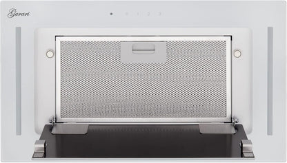 217 PRIME Hotte De Plafond 52 Cm Blanche Encastrée Avec Bloc De Ventilation, Cadre En Verre, 3 Niveaux, 1000 M³/H, Hotte Encastrée, Télécommande