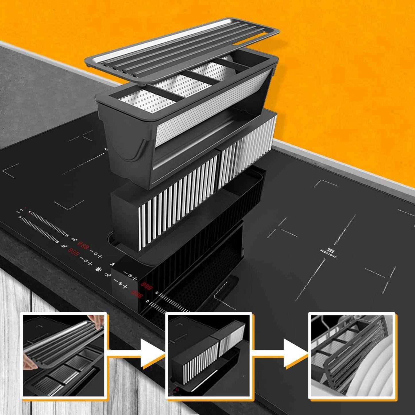 Downdraft Plaque À Induction | Aspiration Intégrée Dans La Table | 80 Cm | Autonome | 7 Kw | 4 Zones | 15 Niveaux | 2 Zones Flexibles | Sans Cadre | IND800DRAFT