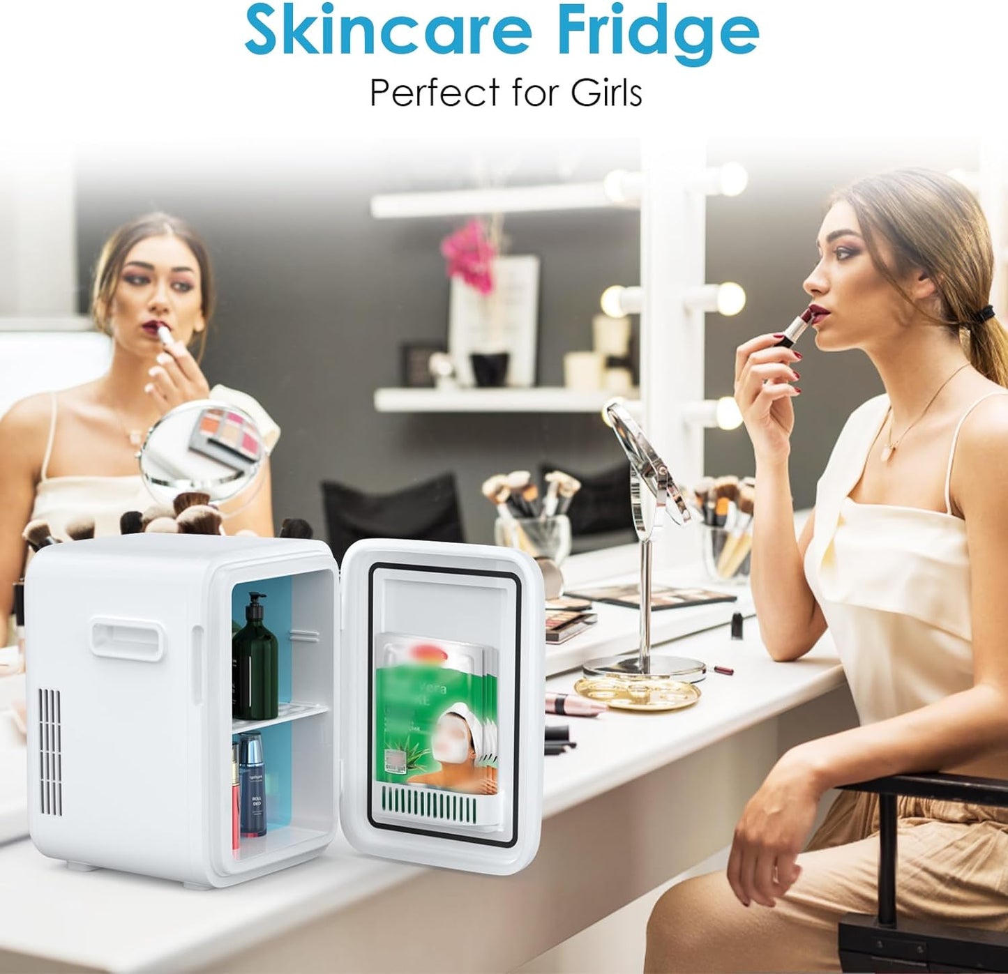 Mini Frigo De Chambre, Mini Réfrigérateur, 10L Petit Frigo, Refrigerateur Aliments, Boissons, Silencieux, Pour Cosmetique, Camping, AC/DC Frigo Voiture Portable Fonction Chaud/Froid